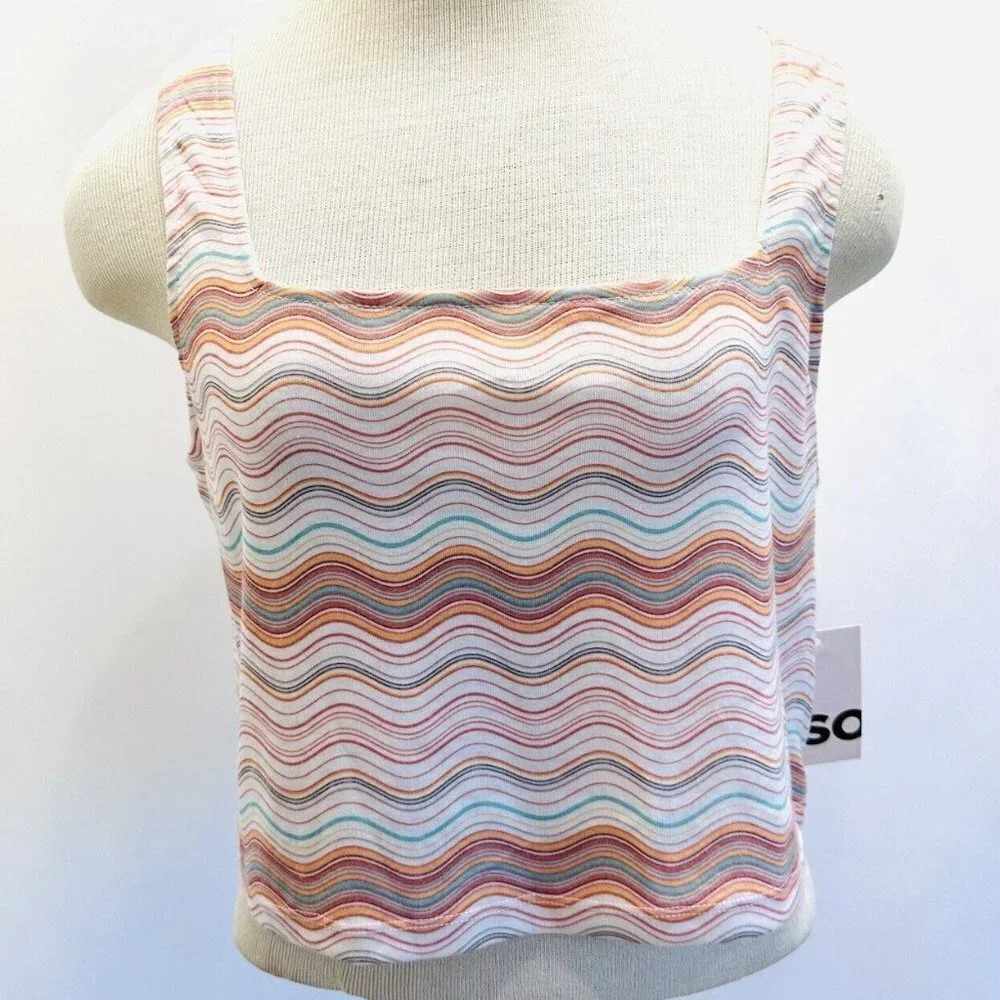 NWT SO Goods For Life Juniors Sleeveless Pullover Square Neck Striped Top Sz XL